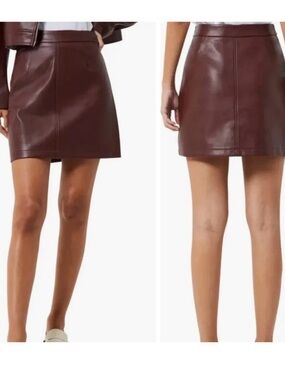 NWT $88 French Connection Crolenda Faux Leather Mini Skirt bitter chocolate Sz 2